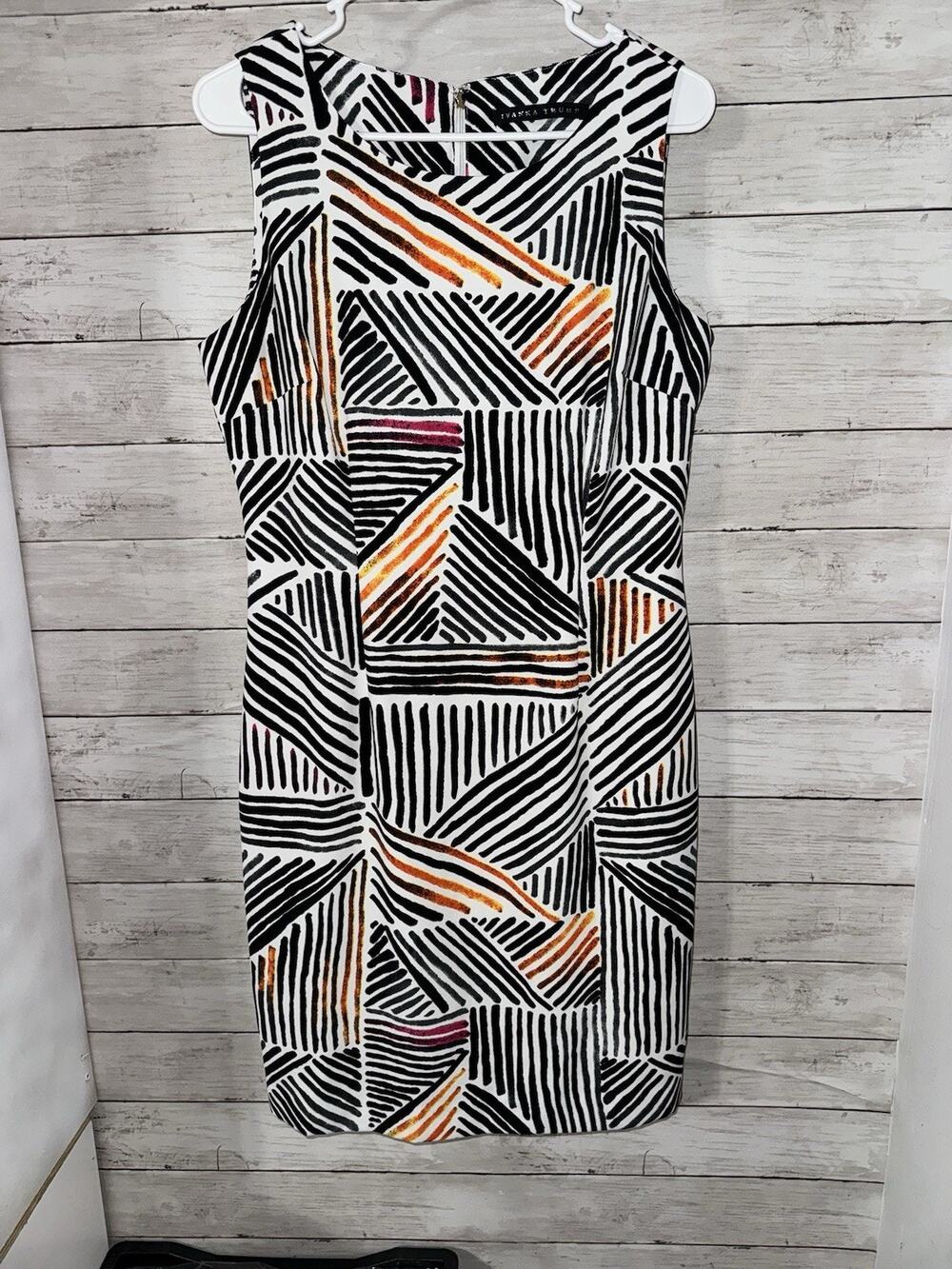 Ivanka Trump Women’s Black Orange Pink Dress Size 10 Sleeveless Knee Length EUC